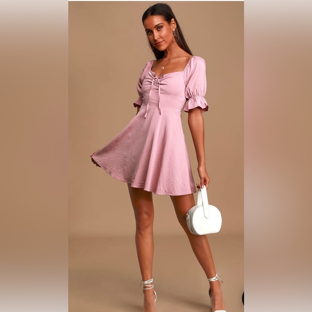LULU’s NWT SMALL ELSIE MAUVE PINK PUFF SLEEVE MINI DRESS